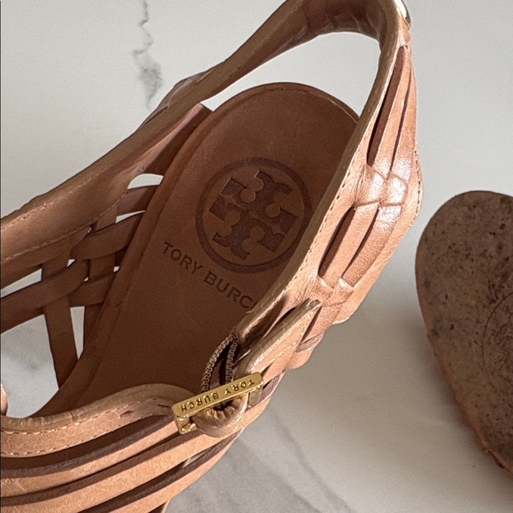 Tory Burch Woven Leather Slingback Sandals in Tan Brown - Picture 4 of 5